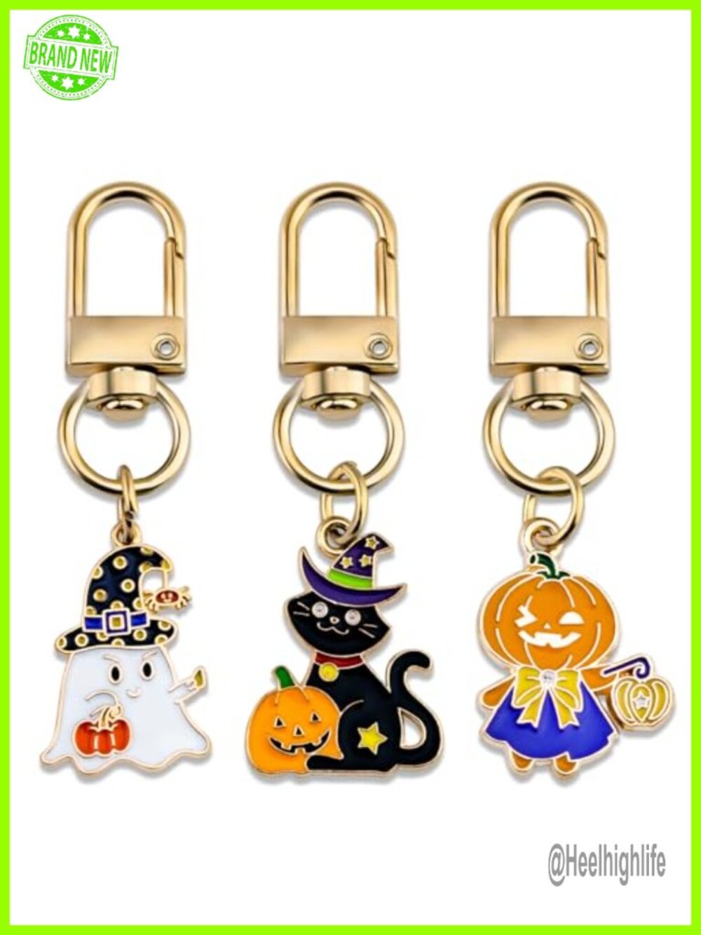 Halloween Keychain 3pc Pumpkin Black Cat Ghost Bag Charm Purse Charm Metal